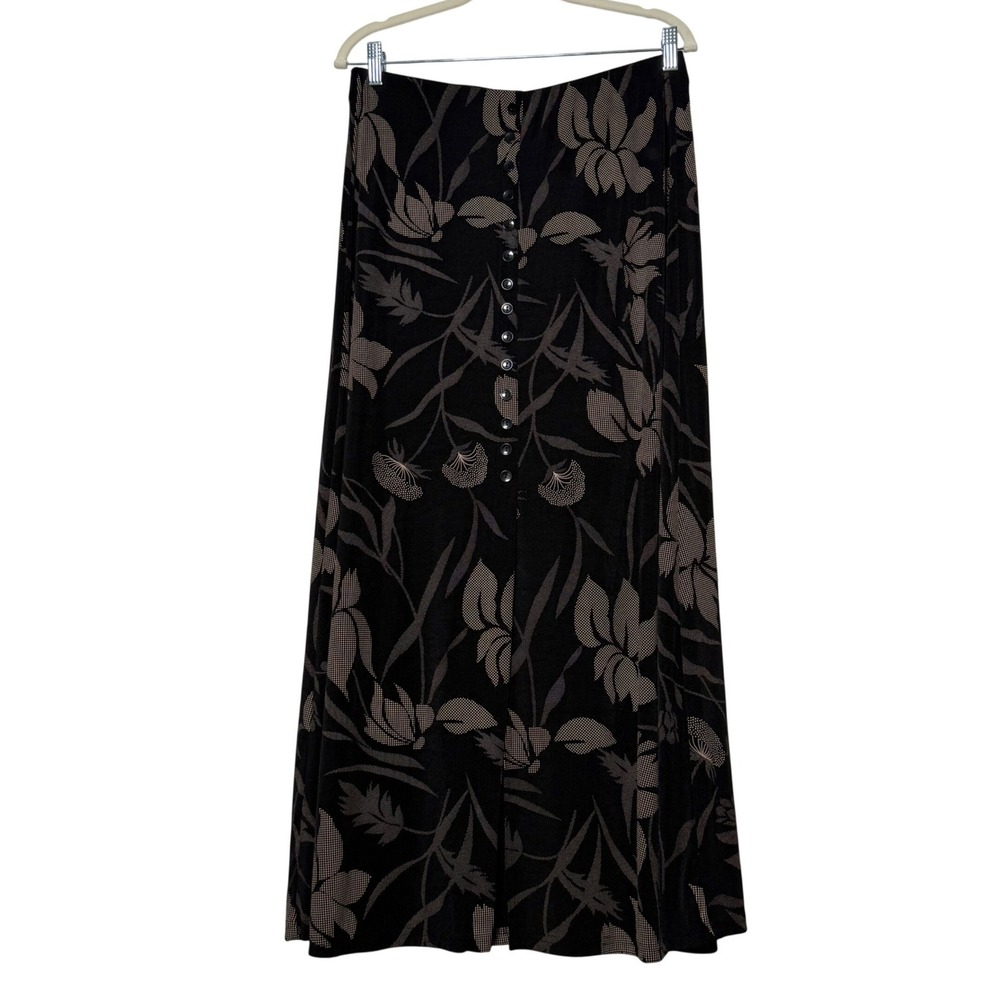 Briggs New York Size L 90s Whimsigoth Floral Button Front Maxi Skirt Stretch